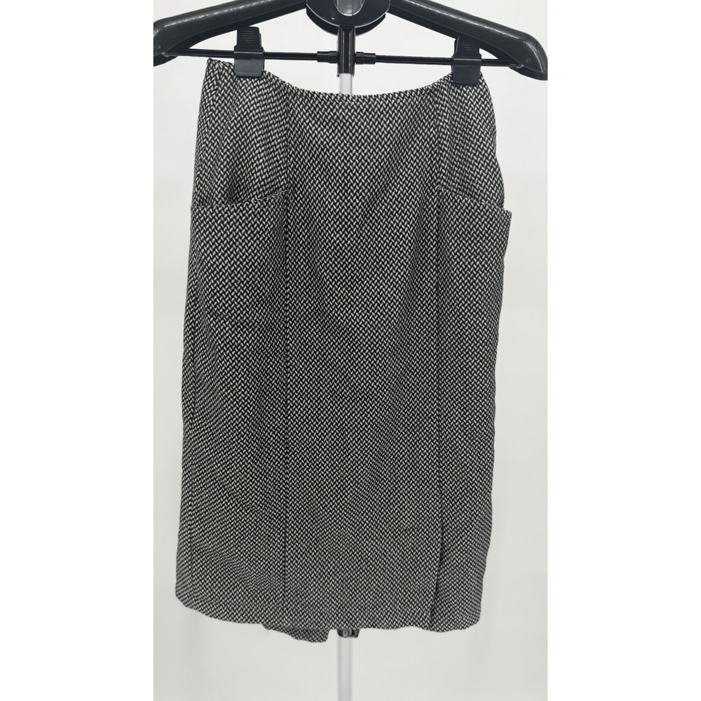 VTG Ann Taylor Skirt‎ Womens 8 Wool Blend Pockets Black/White Made in France 90s